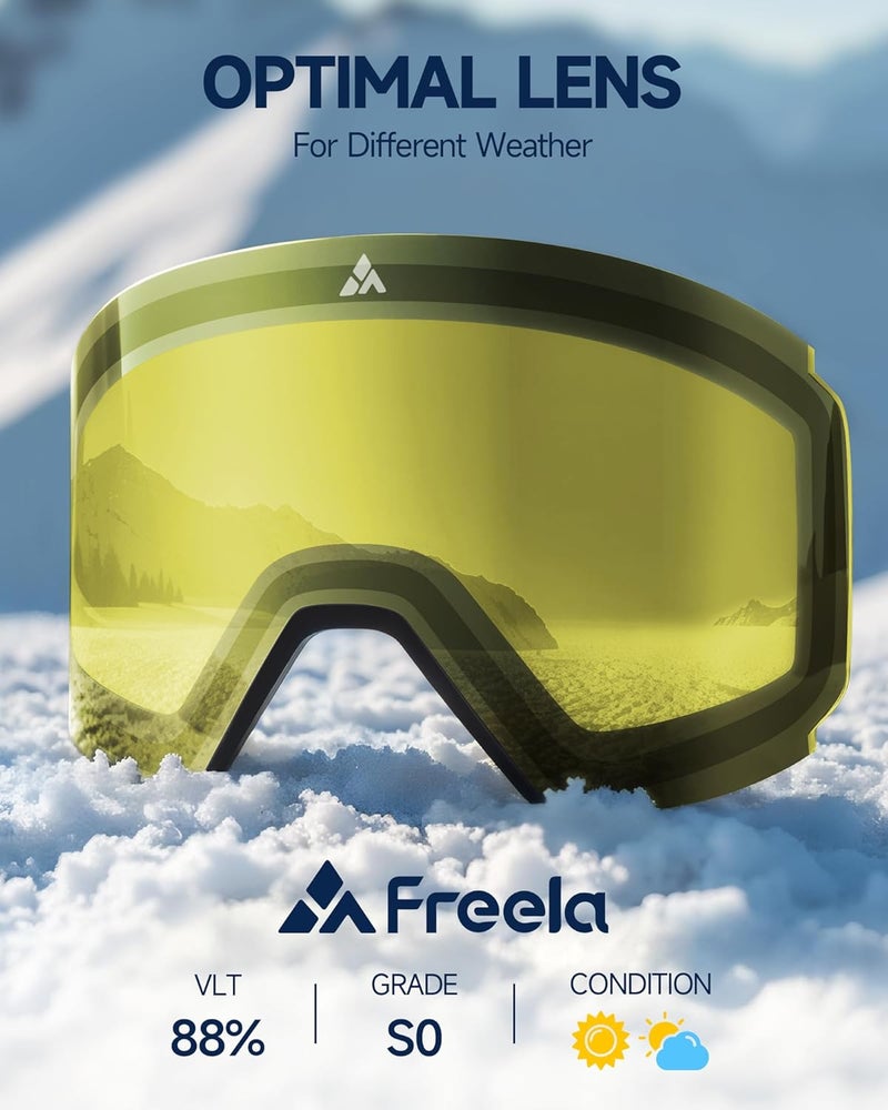 Freela Ski Goggles- Frameless, Magnetic OTG Snow Goggles Interchangeable Lens UV400 Protection Anti-Fog for Adult Men Women - Image 3